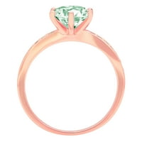 1. CT sjajan okrugli rez simulirani zeleni dijamant 14k Rose Gold Solitaire sa Accenting prstenom SZ