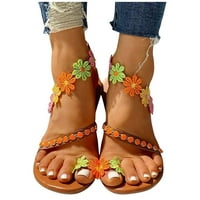 Lydiaunistar Ljetni dame modni cvijet prozračan tisak okruglih nožnih pete ravne sandale smeđe 6