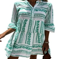 Žene Boho Cvjetni V izrez SMOCK Dress Ljeto Plaža Odmor Baggy mini haljina