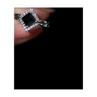 Princeza reže crni fin ring set s dijamantom za žene - AAA ocjena, 14k bijelo zlato, SAD 7,00