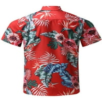 Sanviglor Muške ljetne košulje rever vrat majica kratki rukav na vrhu havajska tee dnevna haljina crvena