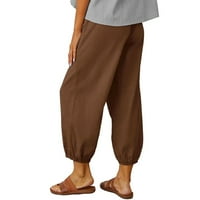 Xmarks Ženske hlače sa visokim strukom vučne hlače sa džepovima široke pantalone za noge za žene smeđe