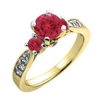 Kolekcija Dazzlingock 14k okrugli rubin i bijeli dijamantski ženski prsten za brisanje, žuto zlato,