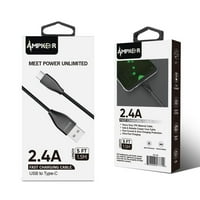 AMPKER USB kabl za Alcatel TCL Z - Heavy Duty Tip-C do USB kabla - stopala - crna
