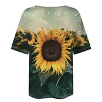Ljeto Plus veličine vrhova za žene, ženska modna casual plus veličina Scenic Cvijeće Ispis V-izreznih majica