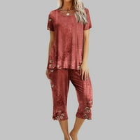 Ženski okrugli vrat Sleephirt i hlače za spavanje i hlače postavljaju loungewing štampanje pidžama sa