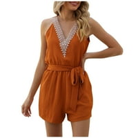 Ženske ljetne casual bez rukava, labavi kaiš kratke hlače sa džepovima sa džepovima narančasta veličina