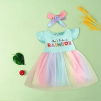 Djevojke Ljetna haljina Ljeto Little Flying rukav Pismo Ispiši višeslojnu duginu mrežicu slatka lepršava