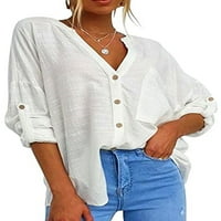 Prednjeg swalk ženske vrećama TURSY TUNICS košulje dugih rukava casual bluza V Vrat tipka sa džepom