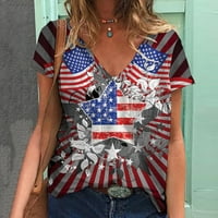 Američki zastava za žene Vintage Ljeto Ležerne prilike Tun Hos kratki rukav V izrez Lose Majica Tees