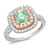 1. CT sjajan okrugli rez simulirani zeleni dijamant 14k bijeli ružni zlatni halo pasijans sa accentima