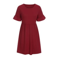 Crvene haljine za žene Čvrsto kolor kratkih rukava udobna haljina za odmor Okrugli izrez Loop Fit Vintage