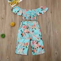 Thefound Toddler Kids Baby Girls cvjetna odjeća s ramena gornje gornje duge hlače Ljetne odjeće