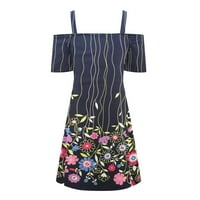 Ljetne haljine za žene Trendy kratki rukav patentni zatvarač V izrez hladnog ramena Print haljina na plaži, ružičasta, l