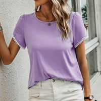 Yyeselk ljetne žene ugodne bluze casual okrugli vrat čipke kratkih rukava tuc majice trendi čvrsta pamučna