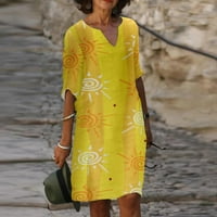Padort haljine za žene nagnute kratke haljine s kratkim rukavima na plaži s kratkim rukavima žuta, 3xl