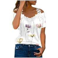 Ženski vrhovi kratki rukav casual bluza tiskane žene Ljetne okrugle izrezne majice Tuničke košulje bijele