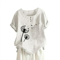 Atinetok ženske majice casual gumb gore plus veličine prozračnih pamučnih posteljina vrhova Ljeto kratkih