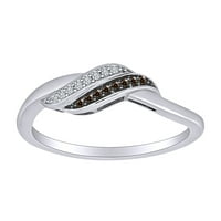0. CTTW okrugli bijeli i smeđi prirodni dijamantski vrtložni prsten u 10K čvrstog bijelog zlatnog prstena