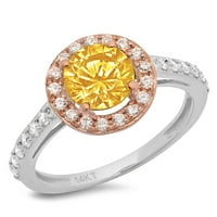 CT sjajan okrugli rez Clear Simulirani dijamant 14k Bijela ruža Gold Halo Solitaire sa Accenting prstenom