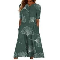 Ljetne haljine za žene maxi casual tiskani kratki rukav A-line Henley haljina zelena l