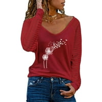 Ženske košulje Cvjetni print dugih rukava Ležerne prilike V vrat Bluze pada i proljetni labav fit pulover