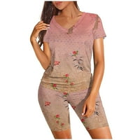 Juebong Womens Dvo odijelo Trendi cvjetni print Bodycon kratke hlače Vežbanje Koznih V izrez Majica