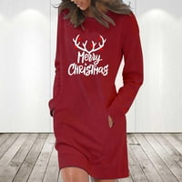 Jesenske haljine za žene s dugim rukavima Božićni print casual ljuljačka majica TUNIC TOP crvena veličina