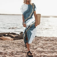 Ženska ljetna modna seksi Split ljetni kratki rukav tiskani maxi haljina za plažu Sky Blue XXL