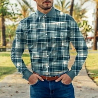 Rovga Muškarci Haljine Moda Casual Plaid Ispis Lapl Dugme Duga rukava Homme bluza Majica Ležerne odjeće
