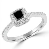 MD170096-5. 0. CTW Princess Black Diamond Halo Angažman prsten u 14k bijelo zlato sa akcentima - veličina