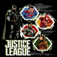 Justice League Film Batman i šesterokutni superherojski paneli Crna majica-XL