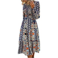 Proljetne haljine za žene Vintage Boho Maxi haljina Crewneck dugačak dugi rukav sa retrom za ruke