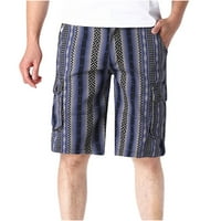 Yuwull Muške plus veličine Teretne pruge Hlače Multi-džepovi opuštene ljetne hlače za plažu hlače plus