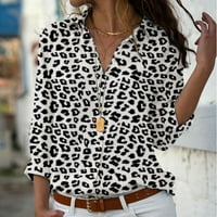 Ženska plus veličina Henley majica V-izrez kratkih rukava od tiskanih bluza Tuntic Tops XL