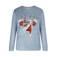Žene dugih rukava Ležerne majice Božićni ispis okrugli vrat Duks s krajem prevelike pulover Tunic Tops