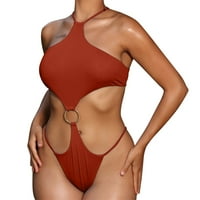 Baycosin Jedan kupaći kostim novih evropskih i američkih bikinija solidna boja viseći vrat čipke