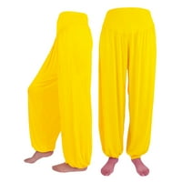 Lounge hlače Žene elastične labave ležerne modalne pamučne meke joga sportske plesne harem hlače žuti