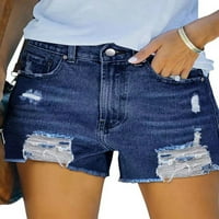 Enjiwell ženski srednji porast uništeni Hem Chino Jeans hlače traper šorc