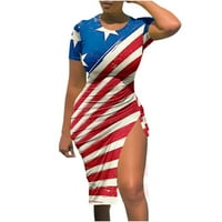 Gaecuw USA haljina haljina američka zastava odjeću ljeto kratki rukav okrugli vrat za crtanje kratkih rukava Dress Dnevne haljine Crveno bijelo plava četvrti jul Outfits Odjeća za neovisnost