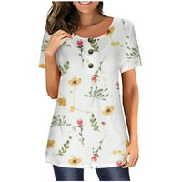 Žene Ležerne prilike kratkih rukava Cvjetni ispis Naslijeđeni okrugli vrat labavi majica bluza vrhova