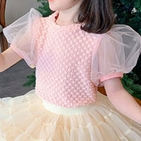 T-majica za djevojčice Toddlera vrhovi čista boja Bubble rukava ljeta Nova modna šiva za pređe kratki