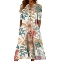 Ljetne haljine za žene Henley Fashion Mid-duljina ispisana A-line kratkih rukava haljina ružičasta xxl
