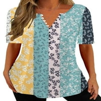 Bluza za žene V izrez kratkih rukava ljetni vrhovi cvjetni labavi majica Tee Lake Green 5xl