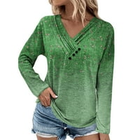 Bazyrey dukserica za žene dugih rukava trendy gradijentni ispis labavi bluze savremeni bluze s kratkim vratima zeleni xl