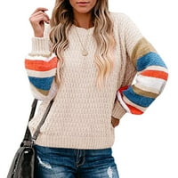 Floleo ženski džemper zazor jesen zimski ženski boja blok džemper kabel pletene duge prugaste bluze