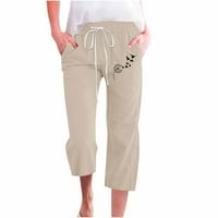 Farstey pamučne posteljine kapri hlače za žene nacrtavanje elastičnih visokog struka opuštene hlače