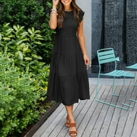 Sunčana haljina za žene Vintage cvjetna čipka, kratki rukav A-line Swing Ležerne haljine crne s