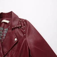 Vrhovi za žene Ženske kožne metalne jakne sa dugim rukavima jakna vina XL