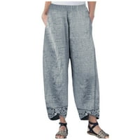 Žene casual pantalone Ispiši struku Labave noge pamučne lanene posteljine široke hlače, casual joga